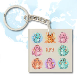 Speelse Baby Dragons gepersonaliseerd Sleutelhanger