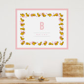 Speelse Baby Eenden Roze Monogram Siertuin Muurkun Poster (Keuken)
