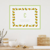 Speelse baby eendjes groene monogram kinderkamer m poster (Keuken)
