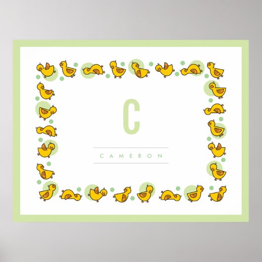 Speelse baby eendjes groene monogram kinderkamer m poster (Voorkant)