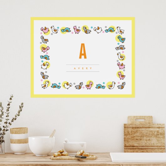 Speelse Baby Eendjes Kids Monogram Muurdecoratie K Poster (Keuken)
