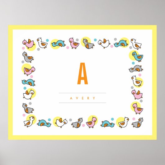 Speelse Baby Eendjes Kids Monogram Muurdecoratie K Poster (Voorkant)