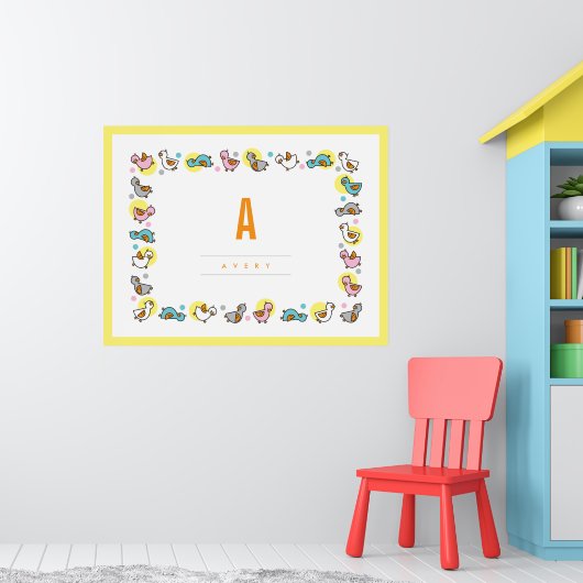Speelse Baby Eendjes Kids Monogram Muurkunst Slaap Poster (Kinderkamer 1)