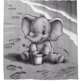 Speelse Baby Elephant Beach Adventure Schattig ple Douchegordijn (Voorkant)