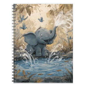 Speelse Baby Elephant bij het water Notitieboek