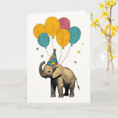 Speelse Baby Elephant Verjaardag Wenskaart Kaart (Gele Bloem)