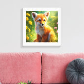 Speelse Baby Fox Meadow Canvas Afdruk (Insitu (Woonkamer))