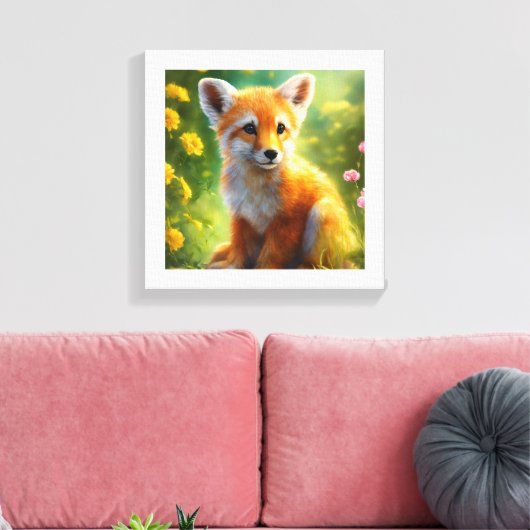 Speelse Baby Fox Meadow Canvas Afdruk (Insitu (Woonkamer))
