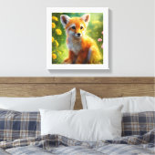 Speelse Baby Fox Meadow Canvas Afdruk (Insitu (Slaapkamer))