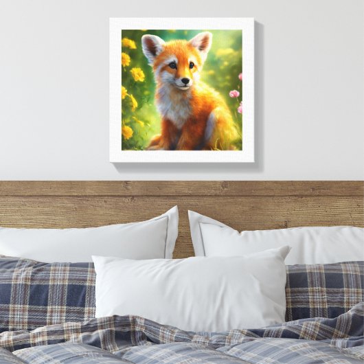 Speelse Baby Fox Meadow Canvas Afdruk (Insitu (Slaapkamer))