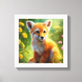 Speelse Baby Fox Meadow Canvas Afdruk (Voorkant)