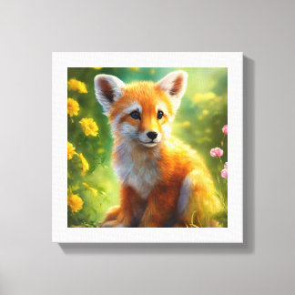 Speelse Baby Fox Meadow Canvas Afdruk