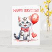 Speelse Baby Kitten Happy Birthday Kaart (Gele Bloem)