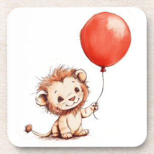Speelse Baby Lion met rode ballon Bier Onderzetter