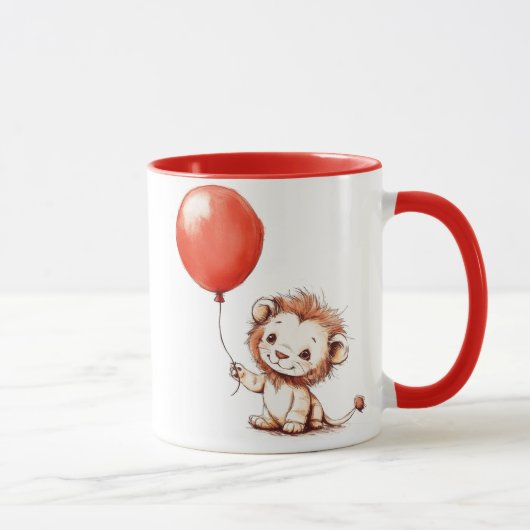 Speelse Baby Lion met rode ballon Mok (Rechts)