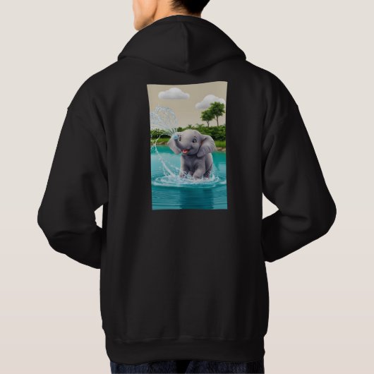 Speelse Baby Olifant Spuiten Water Design Hoodie (Achterkant)