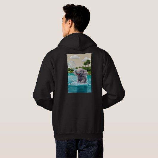 Speelse Baby Olifant Spuiten Water Design Hoodie (Achterkant volledig)