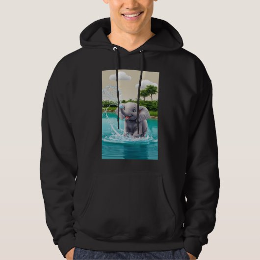 Speelse Baby Olifant Spuiten Water Design Hoodie (Voorkant)