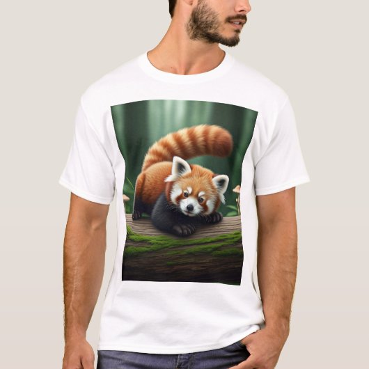 Speelse Baby Red Panda op een Log T-shirt (Voorkant)