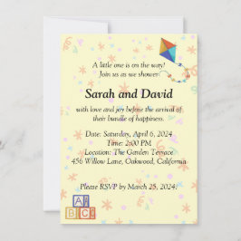 Speelse Baby shower Uitnodiging met Kite en Cubes