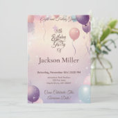 Speelse Ballonverjaardagsuitnodiging met Schattige Kaart (Staand voorkant)
