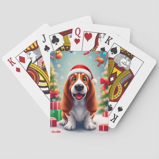 Speelse Basset Hound-hond viert Kerstmis Pokerkaarten (Achterkant)