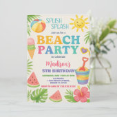 Speelse Beach Party Verjaardag Uitnodiging & Decor (Staand voorkant)
