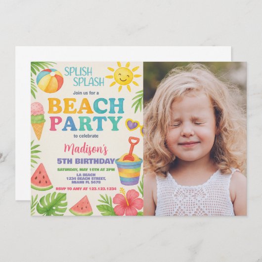 Speelse Beach Party Verjaardag Uitnodiging & Decor (Voorkant / Achterkant)