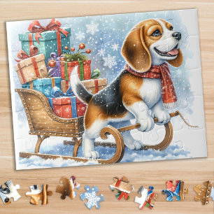 Speelse Beagle Dog Kerstmisslee Puppy Legpuzzel