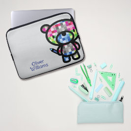 Speelse Beer Kinder aangepaste naam Laptop Sleeve