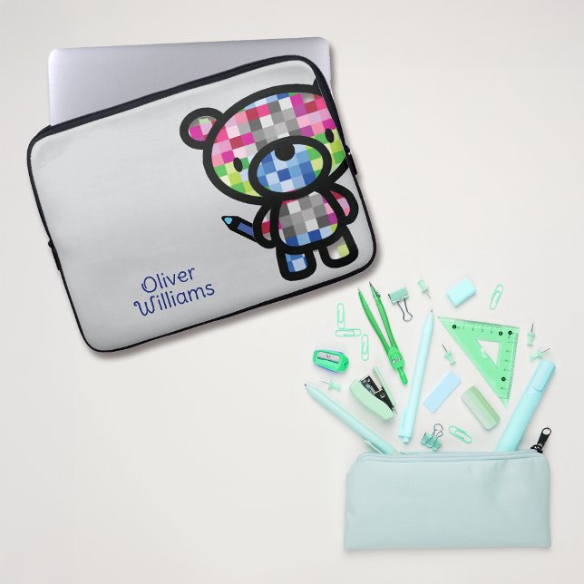 Speelse Beer Kinder aangepaste naam Laptop Sleeve (Creator heeft geüpload)