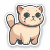 Speelse Beige Cartoon Cat – mollig Kat met staart Sticker (Voorkant)