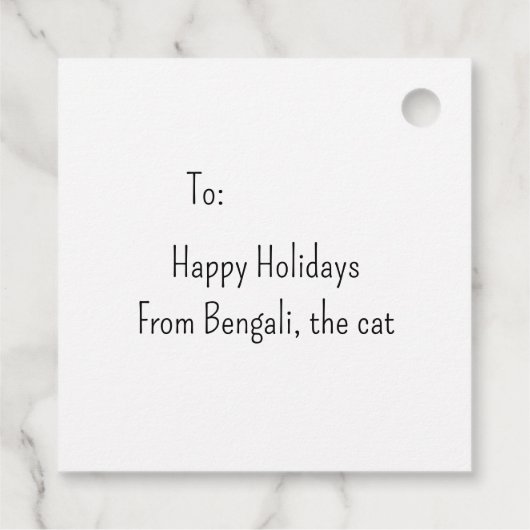 Speelse Bengaalse kat met een kerstboom cadeau Lab Bedankjes Labels (Achterkant)