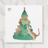 Speelse Bengaalse kat met een kerstboom cadeau Lab Bedankjes Labels (Voorkant)