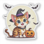 Speelse Bengaalse Kitten – Cute Halloween Sticker (Voorkant)