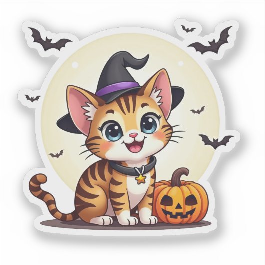 Speelse Bengaalse kitten - Schattigee Halloween-St Sticker (Voorkant)