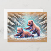 Speelse Beren welpen in Snow Pastel krijttekening Briefkaart (Voorkant / Achterkant)