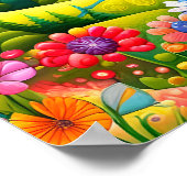 Speelse bergweide met bloemen en beek poster (Hoek)