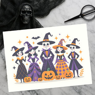 Speelse betoverende heksen en skeletten Halloween Tissuepapier