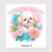 Speelse Bichon Frisé, kleurrijke geassorteerde blo Sticker (Vel)