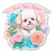Speelse Bichon Frisé, kleurrijke geassorteerde blo Sticker (Voorkant)