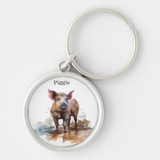 Speelse Biggetje, op maat Sleutelhanger (Voorkant)