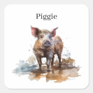 Speelse Biggetje, op maat Vierkante Sticker