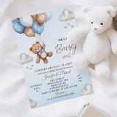 Speelse Blauw Bruin Beer Cloudy Sky Baby shower Kaart
