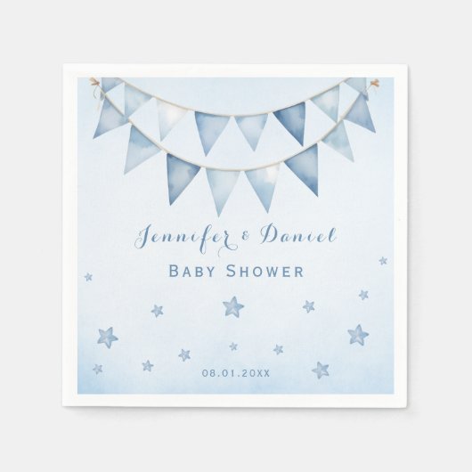 Speelse Blauwe Baby shower Sterren Pennant Garland Servet (Voorkant)