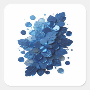 Speelse Blauwe BLAUWE BLADEREN EN GLINSTERENDE BEL Vierkante Sticker