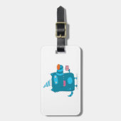 Speelse Blauwe Cartoon Monster met Feesthoed Bagagelabel (Voorkant verticaal)