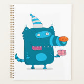 Speelse Blauwe Cartoon Monster met Feesthoed Planner (Voorkant)