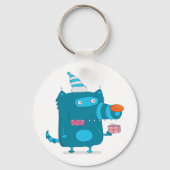 Speelse Blauwe Cartoon Monster met Feesthoed Sleutelhanger (Achterkant)