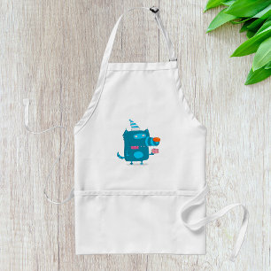 Speelse Blauwe Cartoon Monster met Feesthoed Standaard Schort